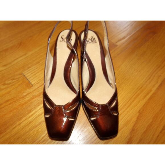 Gorgeous pair‎ of Sofft brown patent leather slingback pumps 8 M Perfect - Picture 1 of 4